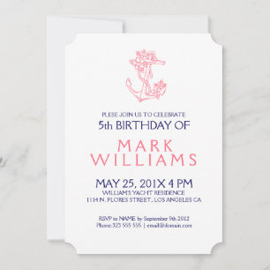 Pink Nautical Floral Anchor Birthday Party Invite