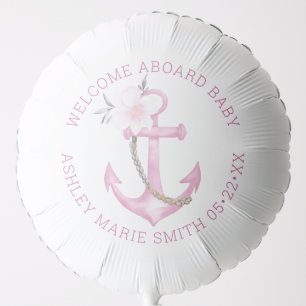 Pink Nautical Girl Baby Shower Balloon Watercolo