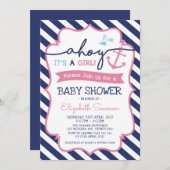 Pink Nautical Girl Baby Shower Invitation Ahoy (Front/Back)
