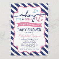 Pink Nautical Girl Baby Shower Invitation Ahoy