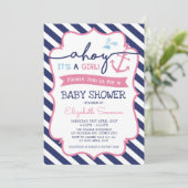 Pink Nautical Girl Baby Shower Invitation Ahoy (Standing Front)