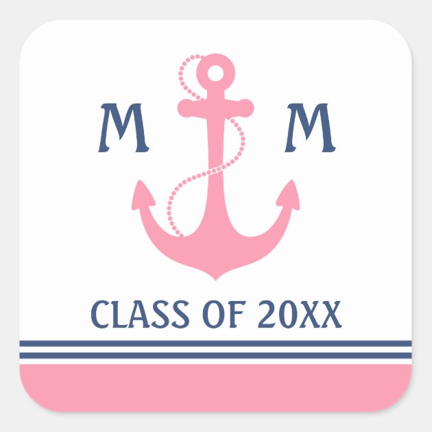 Pink Nautical Graduation Square Sticker