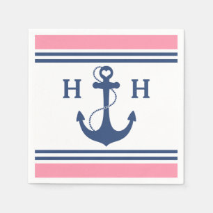 Pink Nautical Heart Anchor Napkins
