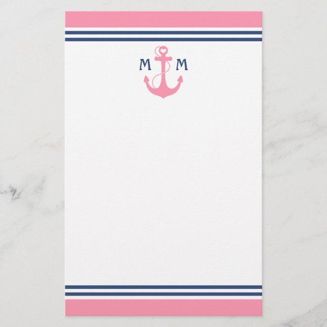 Pink Nautical Heart Anchor Stationery (Front)