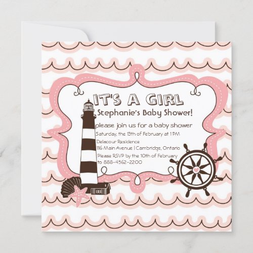 Pink Nautical It's a Girl Baby Shower Invitation