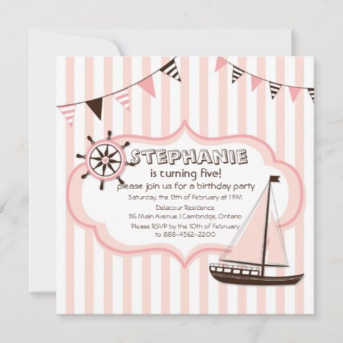 Pink Nautical Party Banner Birthday Invitation