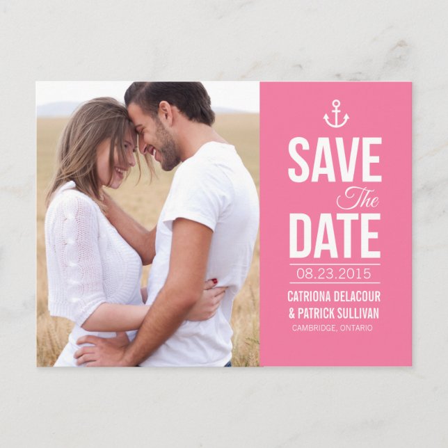 PINK NAUTICAL PHOTO SAVE THE DATE POSTCARD (Front)