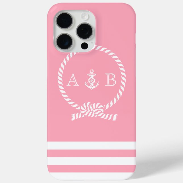 Pink Nautical Rope and Anchor Monogrammed Case-Mate iPhone Case (Back)