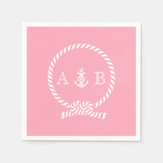 Pink Nautical Rope and Anchor Monogrammed Napkins