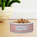 Pink Nautical Rope Pattern Personalized<br><div class="desc">Pamper your seafaring pooch with our personalized dog bowl,  featuring a pattern of looping nautical rope in white on blush pink,  with your pet's name on the front. A thin navy border at the top and bottom adds to the preppy charm of this summery doggie dish.</div>