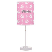 Pink Nautical Sailboat Anchor Baby Girl Nursery  Table Lamp