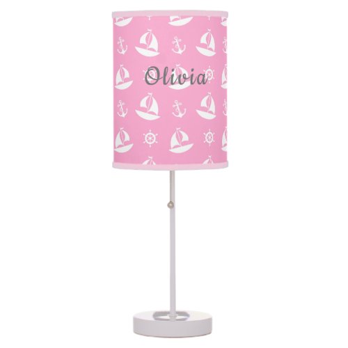 Pink Nautical Sailboat Anchor Baby Girl Nursery  Table Lamp