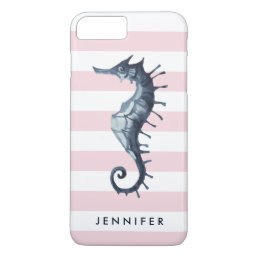 Pink Nautical Seahorse personalized monogram iPhone 8 Plus/7 Plus Case