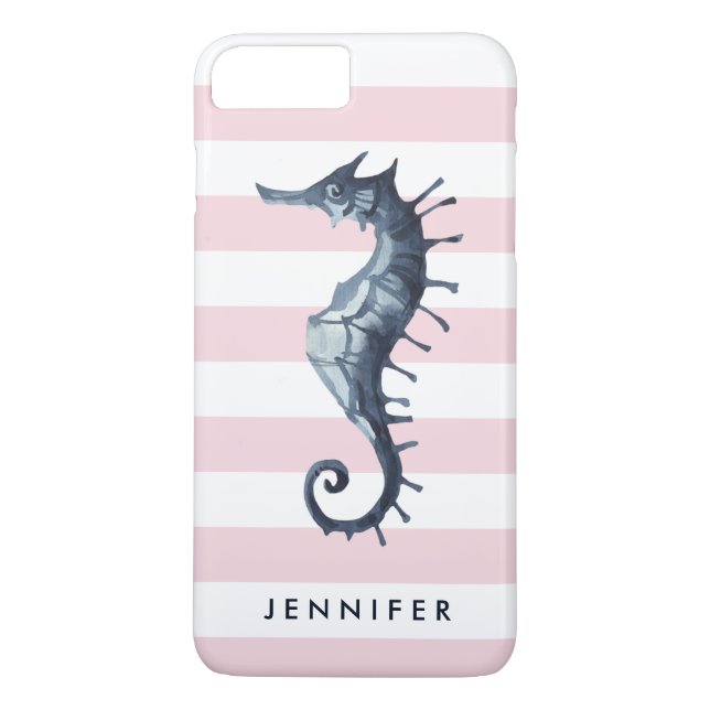 Pink Nautical Seahorse personalized monogram Case-Mate iPhone Case (Back)