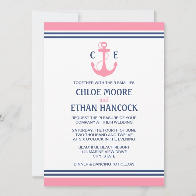 Pink Nautical Wedding Invitations (Front)