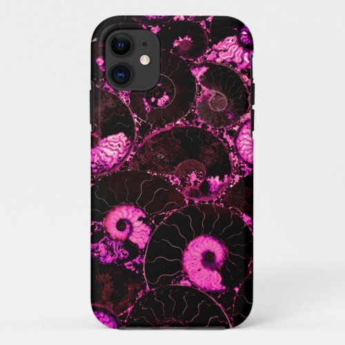 Pink Nautilus fossil shell pattern  iPhone 11 Case