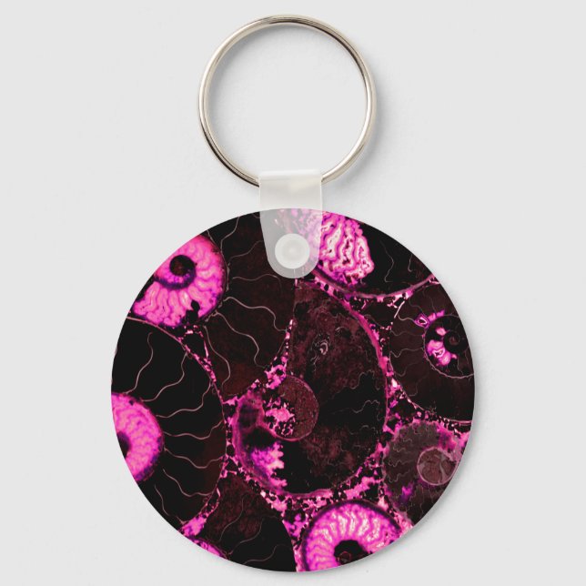 Pink Nautilus fossil shell pattern  Keychain (Front)