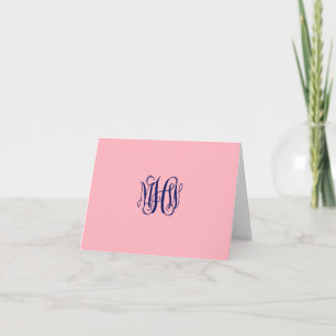 Pink Navy 3 Initial Vine Script Monogram DIY BG Note Card