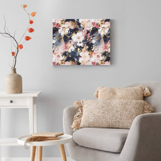 Pink Navy Abstract Painting Floral Pattern Canvas Print