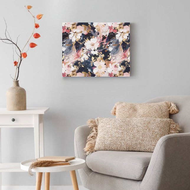 Pink Navy Abstract Painting Floral Pattern Canvas Print (Creator Uploaded)