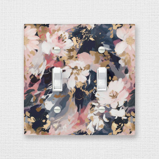 Pink Navy Abstract Painting Floral Pattern Light Switch Cover