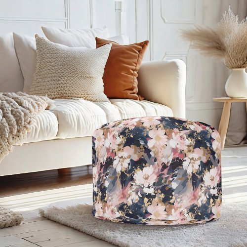 Pink Navy Abstract Painting Floral Pattern Pouf