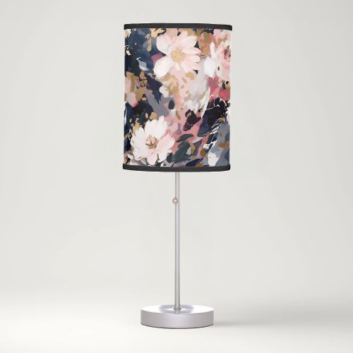 Pink Navy Abstract Painting Floral Pattern Table Lamp