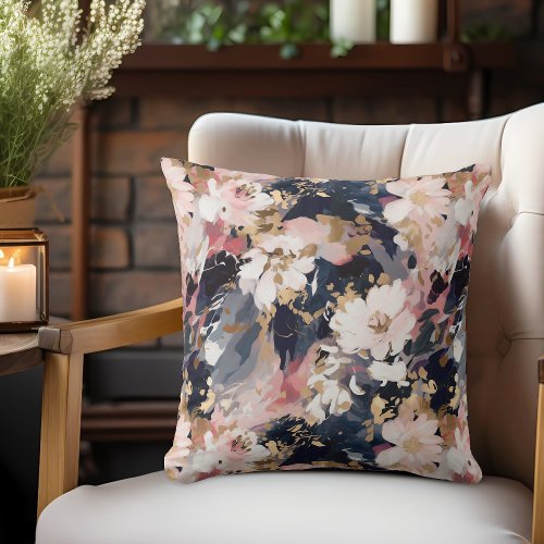 Pink Navy Abstract Painting Floral Pattern Throw Pillow
