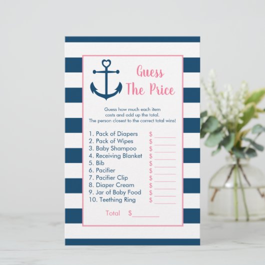 Pink Navy Anchor Guess The Price Shower Game (Standing Front)