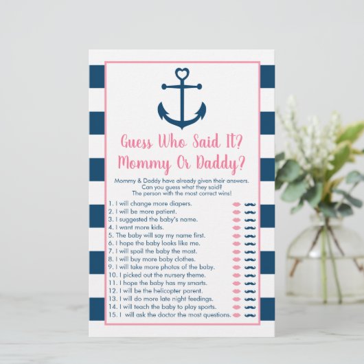 Pink Navy Anchor Guess Who Said It Shower Game (Standing Front)