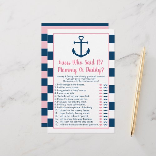 Pink Navy Anchor Guess Who Said It Shower Game