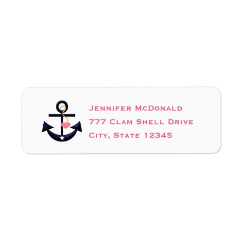 Pink Navy Anchor Heart Return Address Labels