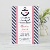 Pink Navy Anchor Nautical Baby Shower Invitations (Standing Front)