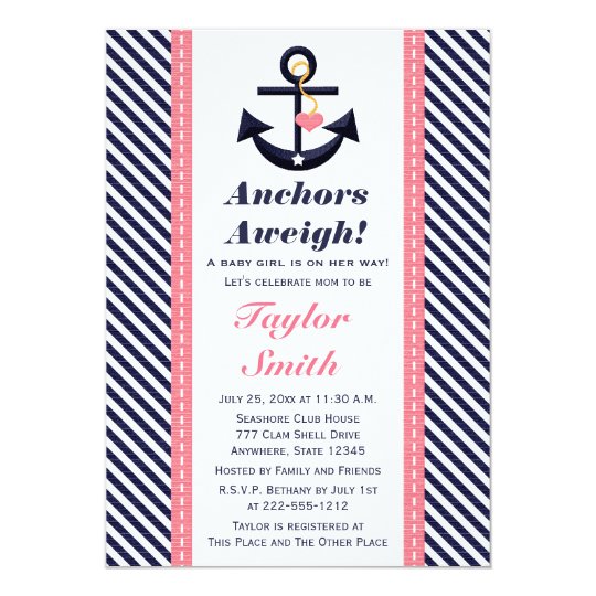 Pink Navy Anchor Nautical Baby Shower Invitations | Zazzle