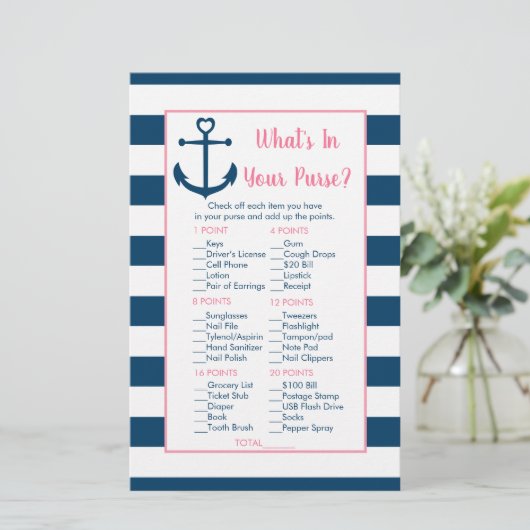 Pink Navy Anchor What's In Your Purse Game (Standing Front)