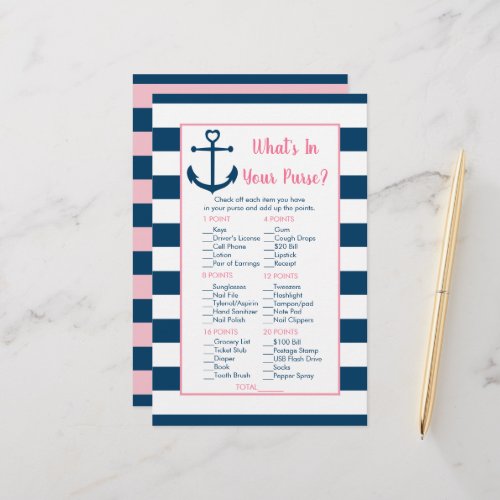 Pink Navy Anchor Whats In Your Purse Game