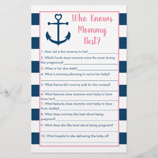 Pink Navy Anchor Who Knows Mommy Best Game (Front)