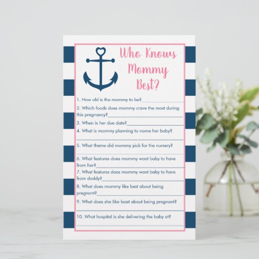 Pink Navy Anchor Who Knows Mommy Best Game (Standing Front)