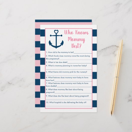 Pink Navy Anchor Who Knows Mommy Best Game (Front/Back In Situ)