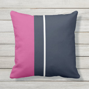Pink Navy and White Striped Modern Outdoor Pillow