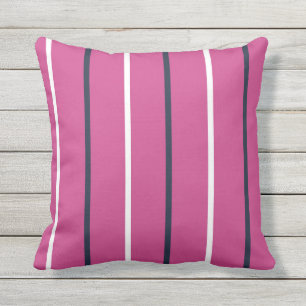Pink Navy and White Thin Vertical Stripes Outdoor Pillow