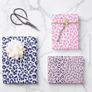 pink navy animal leopard print gift wrapping paper