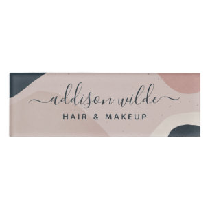 Pink Navy Blue Abstract Shapes Modern Neutral Name Tag