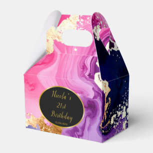 Pink, Navy Blue and Gold Ink Birthday Party Favor Boxes