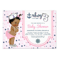 Pink Navy Blue Ethnic Girl Nautical Baby Shower Card