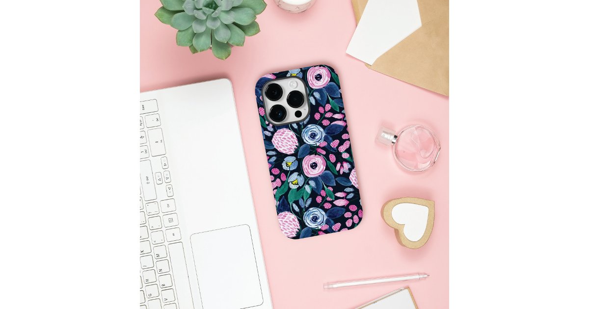 Pink Navy Blue Floral Bouquet Watercolor Pattern C Case-Mate iPhone ...