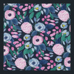 Pink Navy Blue Floral Bouquet Watercolor Pattern Faux Canvas Print<br><div class="desc">This modern and elegant watercolor pattern is perfect for the trendy and stylish woman. It features hand-painted berry pink, blush pink, navy blue, pastel blue, neon yellow, and teal green flowers and leaves pattern on top of a dark navy blue background. It's artsy, pretty, girly, delicate, and sweet; the perfect...</div>