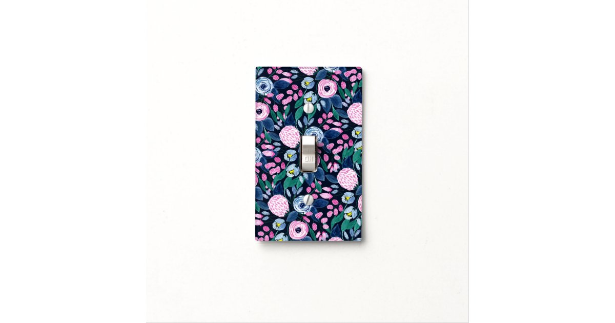 Pink Navy Blue Floral Bouquet Watercolor Pattern Light Switch Cover ...