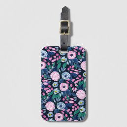 Pink Navy Blue Floral Bouquet Watercolor Pattern Luggage Tag