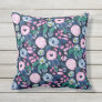 Pink Navy Blue Floral Bouquet Watercolor Pattern Outdoor Pillow